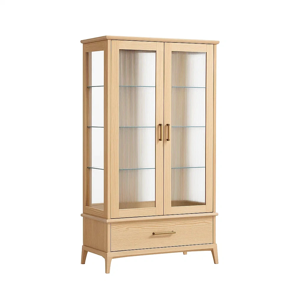 Vetrina in Legno con Ante in Vetro Ondulato e Cassetto