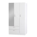 Armadio a tre ante con specchio e cassetti in legno composito bianco 200x120x50 cm