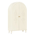 Armadio in Legno MDF Bianco con Motivi Decorativi