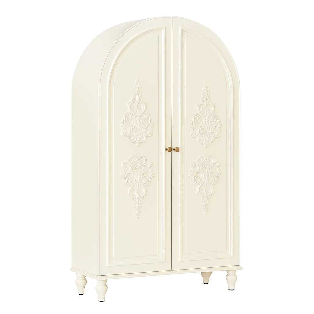 Armadio in Legno MDF Bianco con Motivi Decorativi