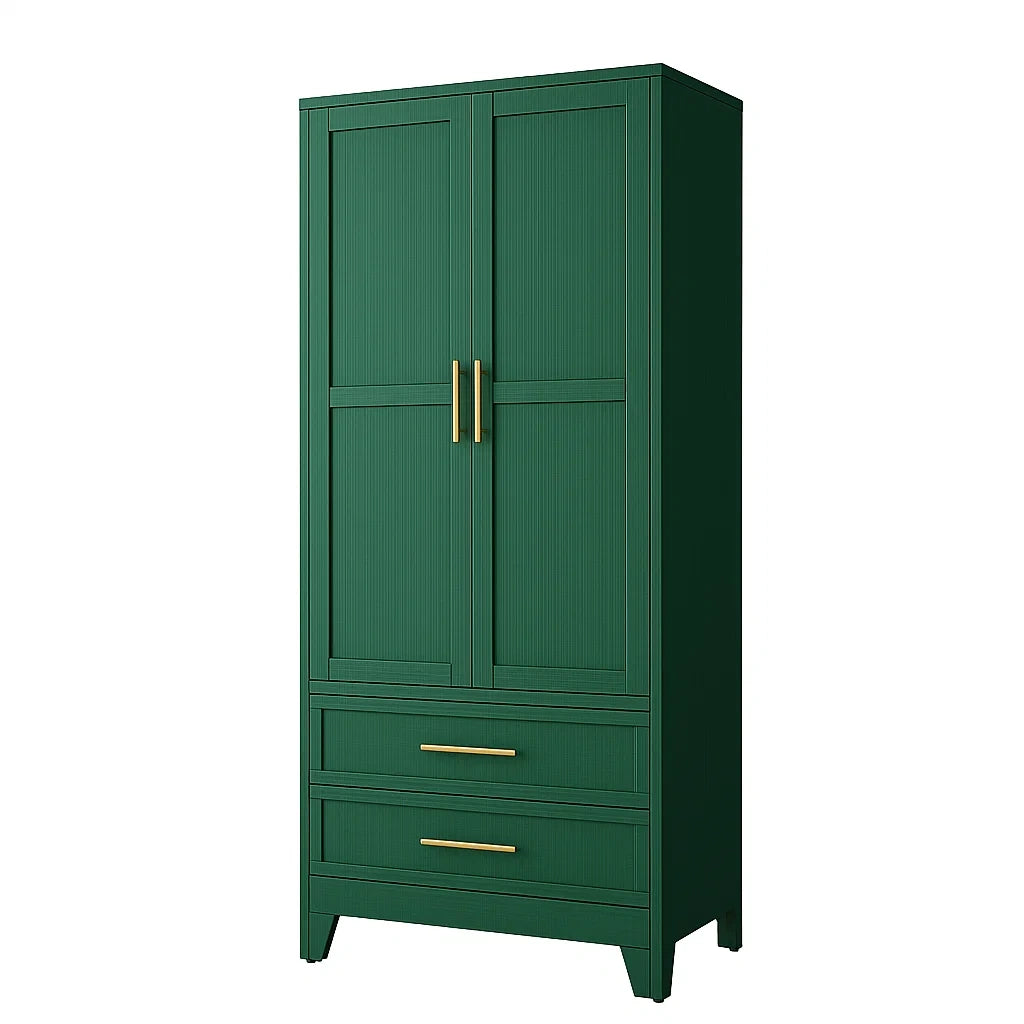 Armadio in Legno Composito Verde con Ante e Cassetti