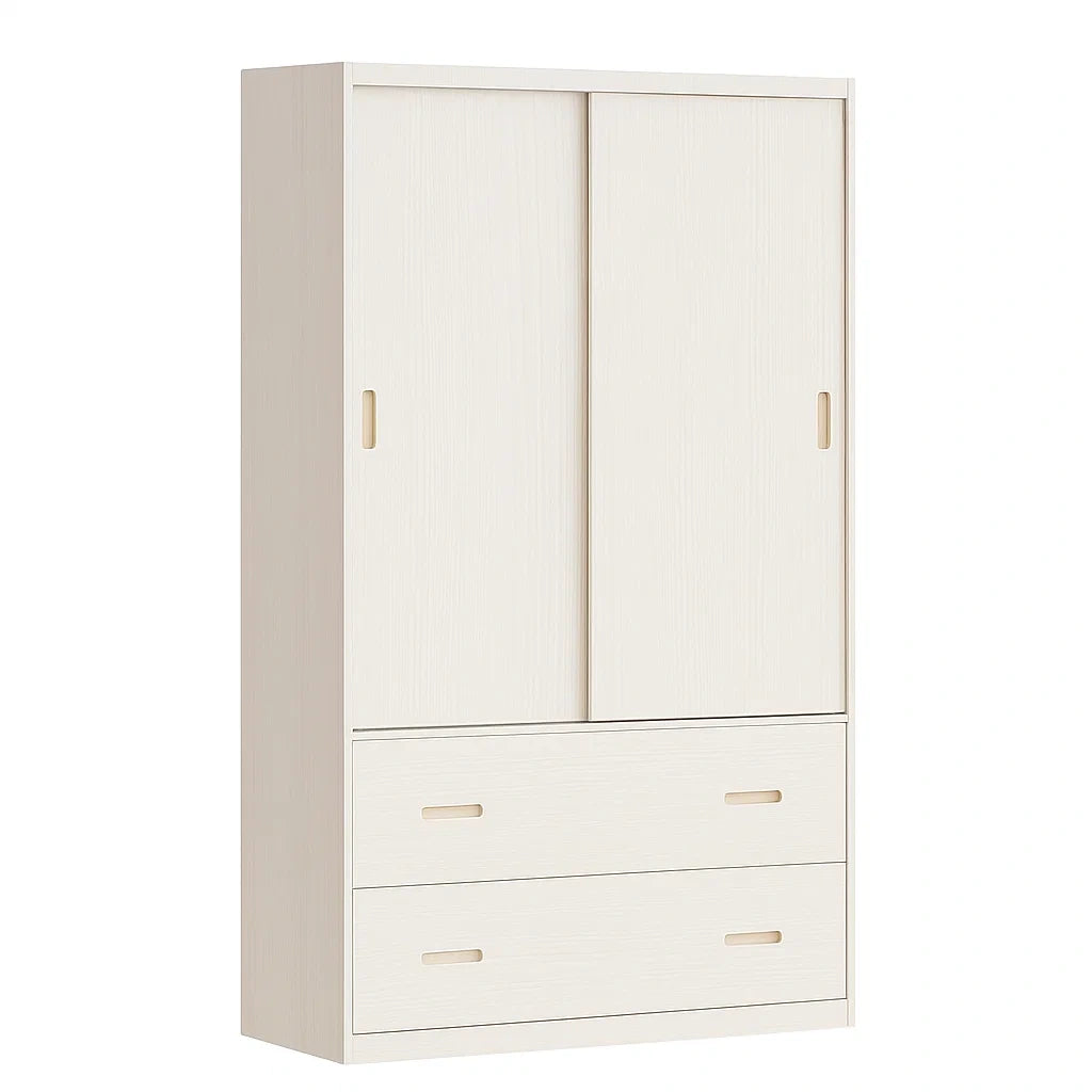 Armadio in Legno Composito con Ante Scorrevoli e Cassetti Bianco