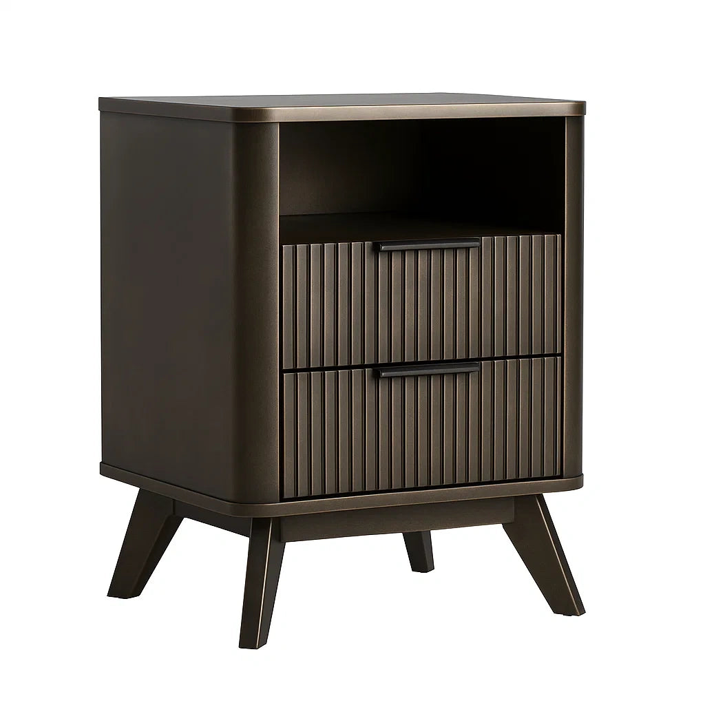 Comodino in Legno MDF Marrone Scuro con Cassetti