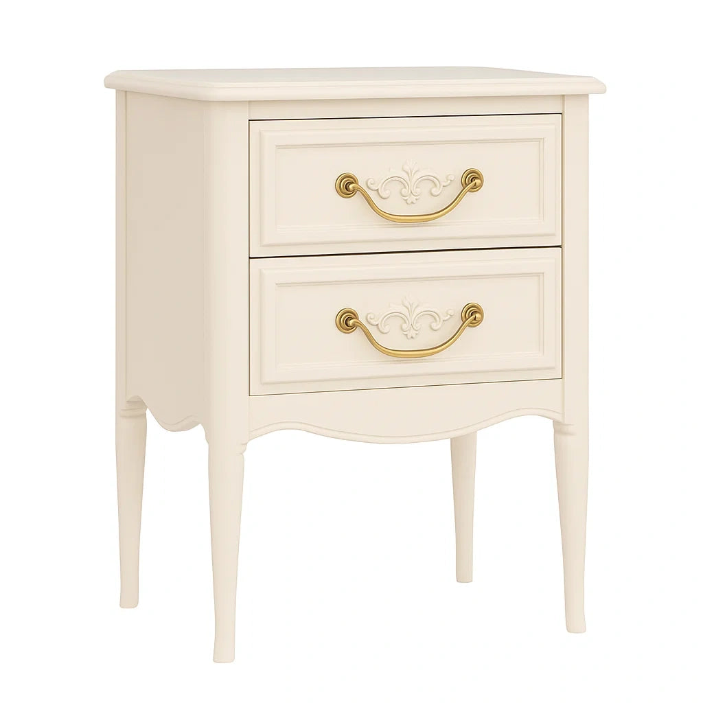Comodino in legno con 2 cassetti e maniglie in metallo Avorio 60x45x35 cm