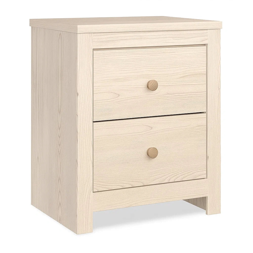 Comodino in Legno di Pino con 2 Cassetti Bianco