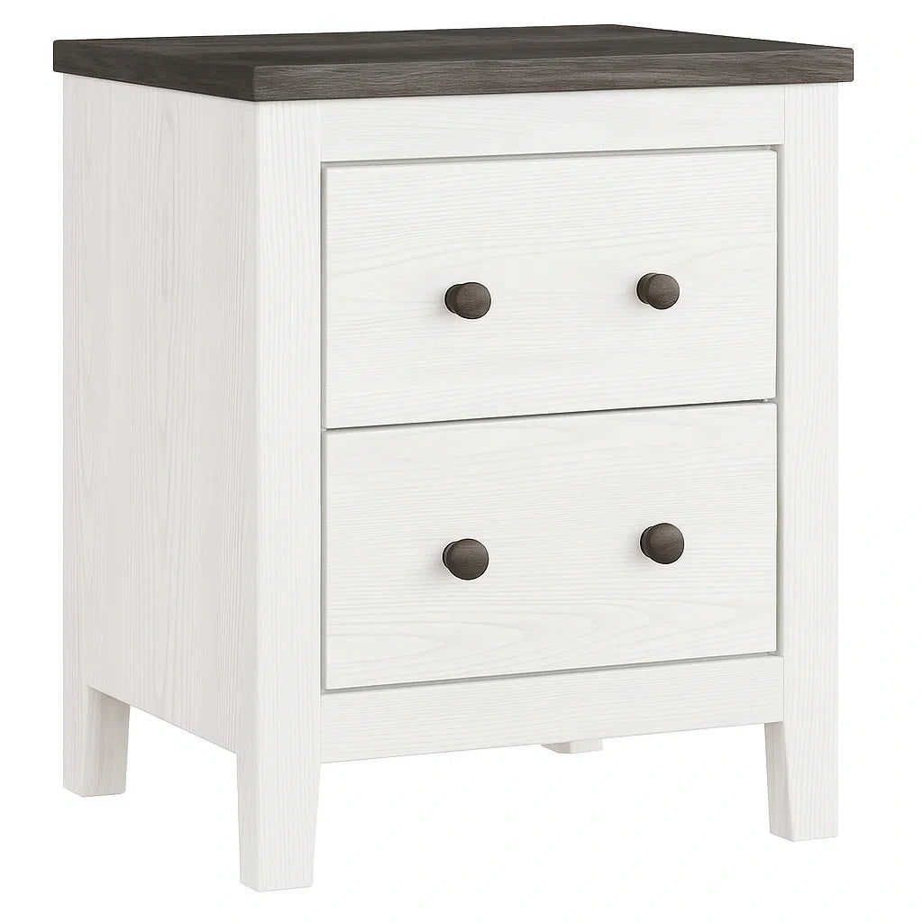 Comodino in Legno con 2 Cassetti Bianco e Grigio Scuro