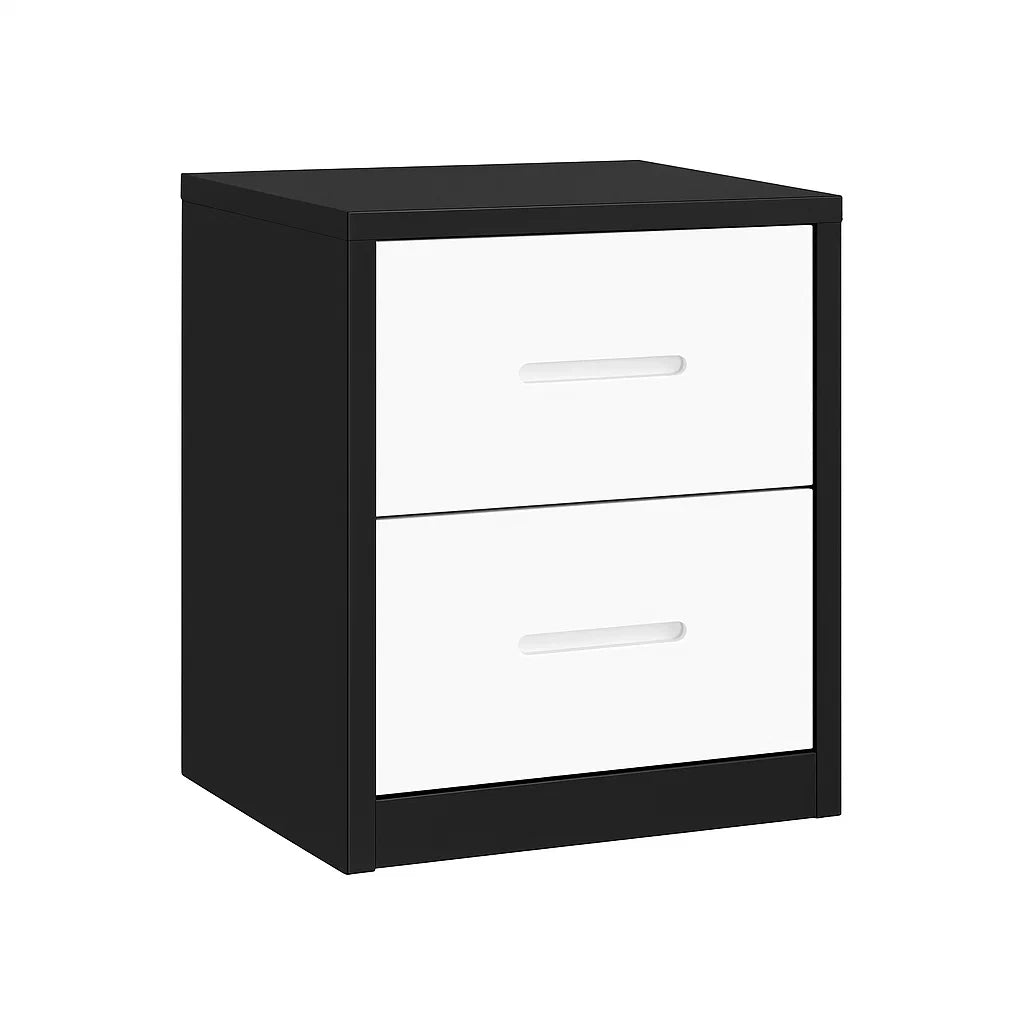 Comodino con 2 cassetti in MDF Nero/Bianco
