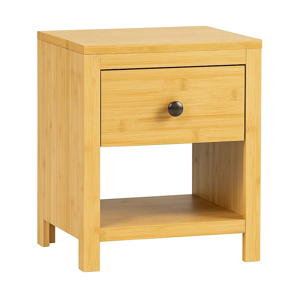 Comodino in Legno di Bambù con Cassetto e Ripiano 50x40x40 cm
