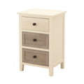 Comodino in Legno MDF con Tre Cassetti in Avorio e Grigio