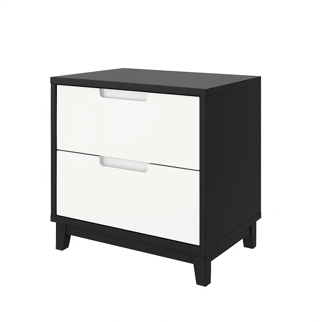 Comodino a Due Cassetti in Legno MDF Nero e Bianco