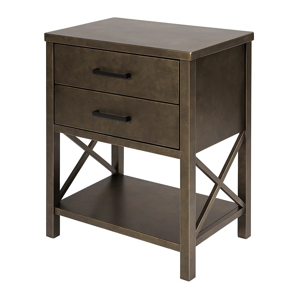 Comodino in Metallo con 2 Cassetti Bronzo