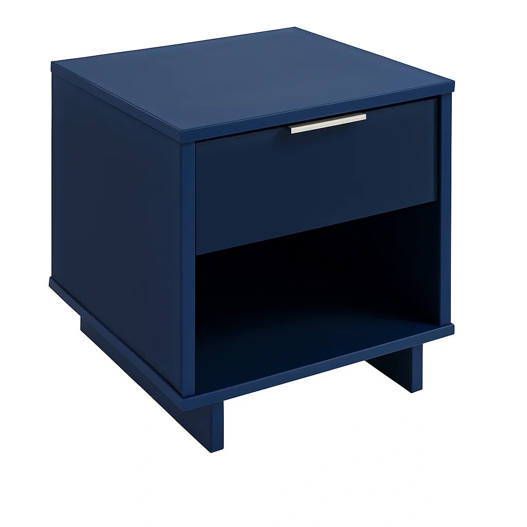 Comodino in legno MDF blu con cassetto