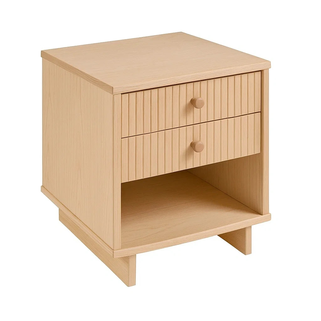 Comodino in Legno con 2 Cassetti e Ripiano Beige