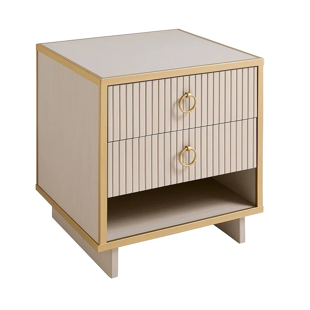 Comodino in Legno e MDF con Dettagli Dorati 50x40x60 cm Beige