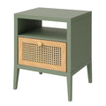Comodino in Legno e Rattan Verde
