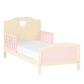 Letto per Bambini in Legno MDF Beige e Rosa con Motivo a Cuore