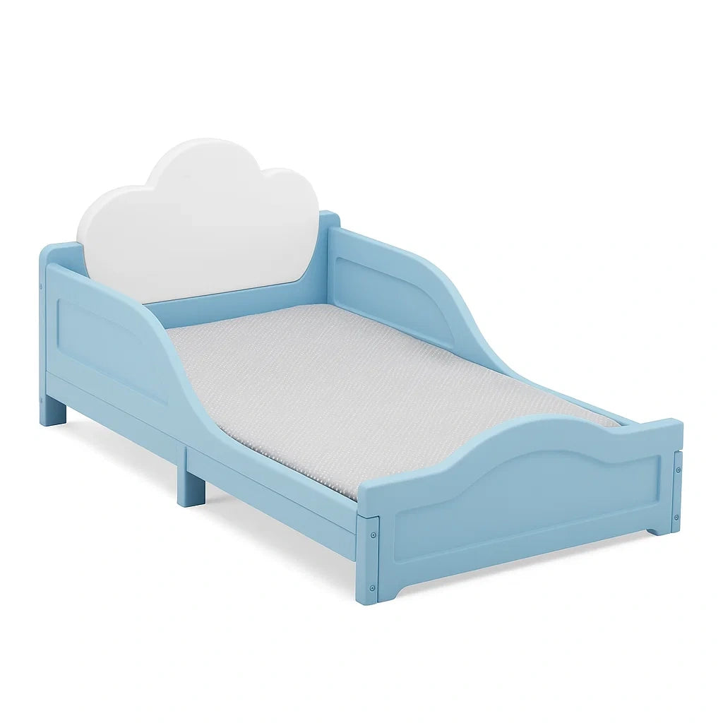 Letto per Bambini in Legno MDF Azzurro con Testiera a Forma di Nuvola