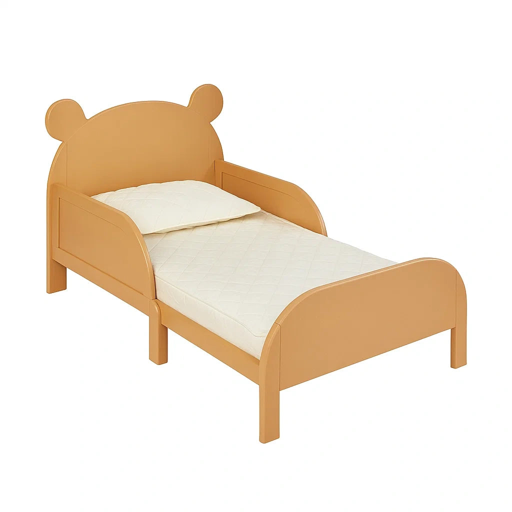Letto per Bambini in MDF con Testiera a Forma di Orso 160x80 cm Beige
