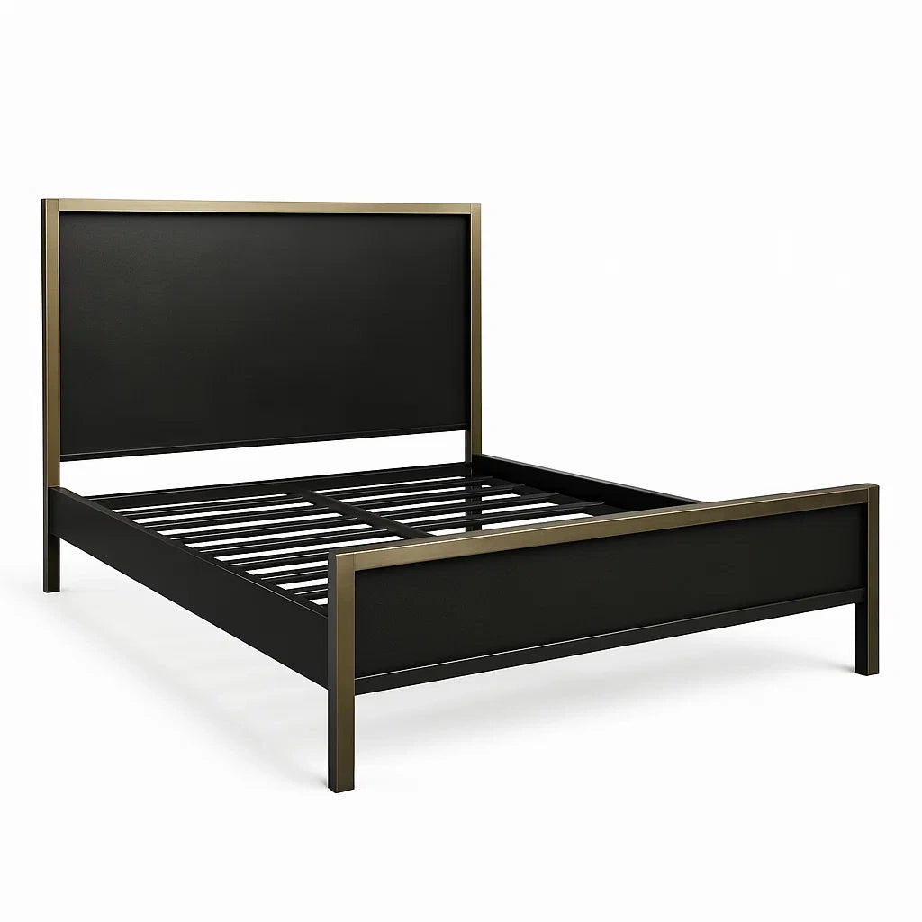 Letto matrimoniale in metallo nero e bronzo